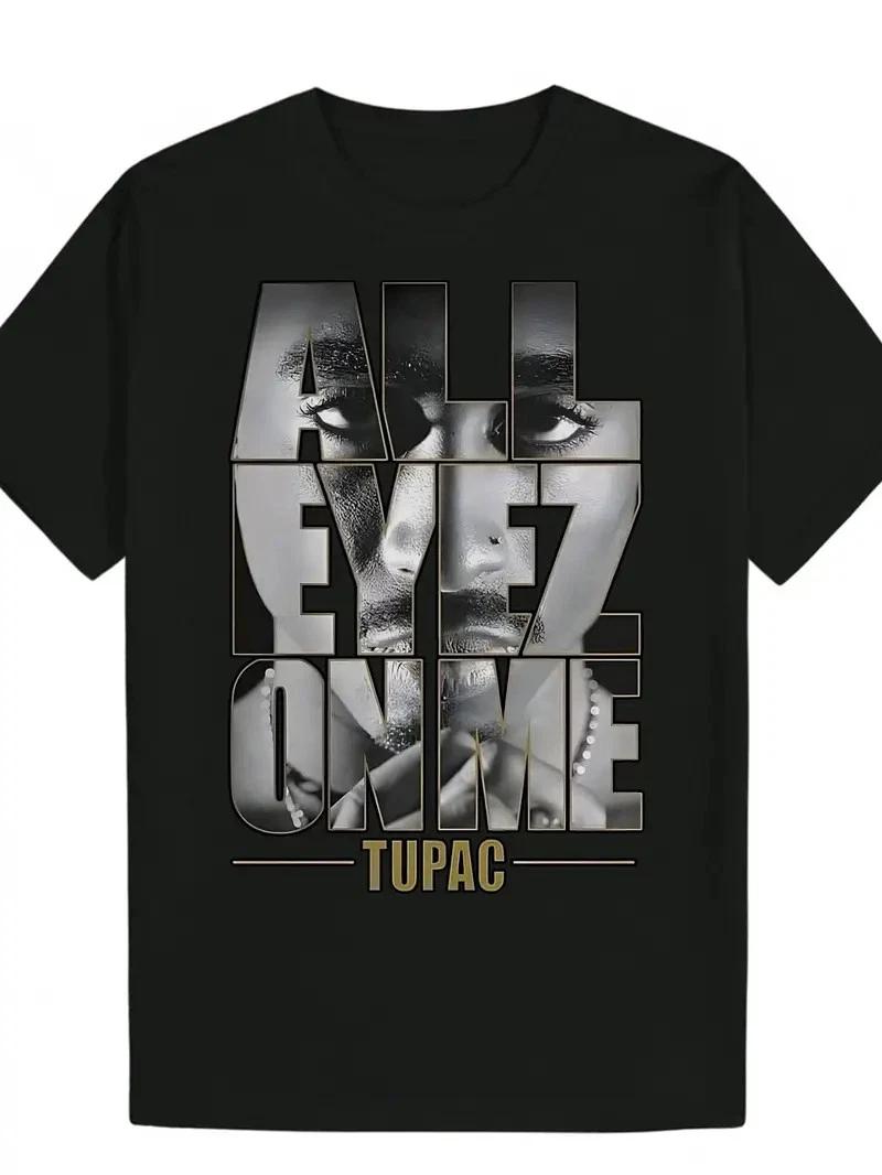 Men s Black Graphic T-Shirt - ALL EYEZ ON ME & Tupac Design, Lightweight Polyes XXL