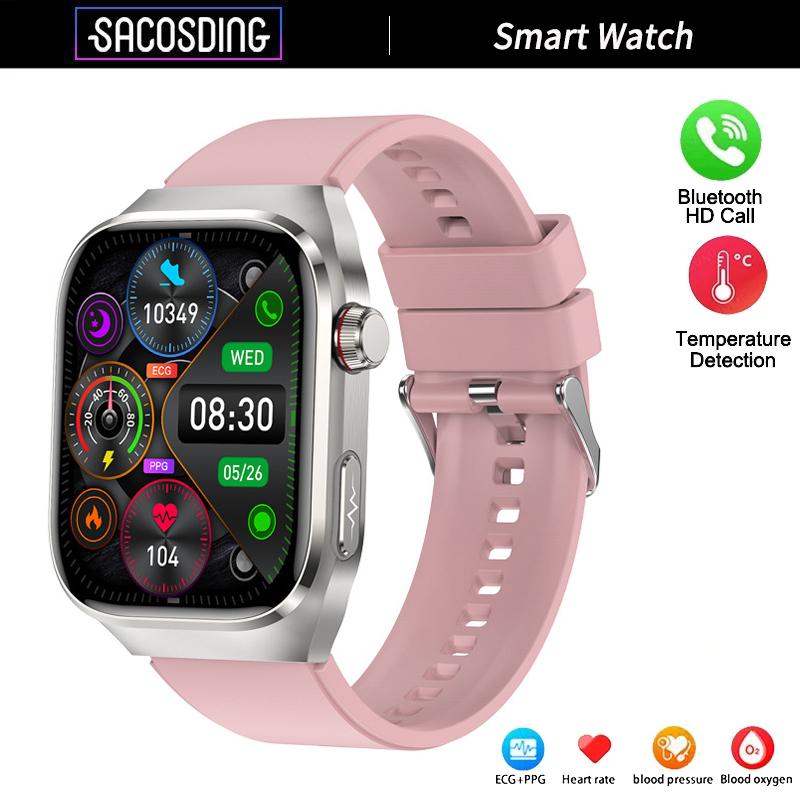 SACOSDING Smartwatch ECG+PPG Połączenie Bluetooth 2,04” HD Tętno Tlen we Krwi Ciśnienie Krwi Temperatura Ciała Sport Fitness Smartwatch