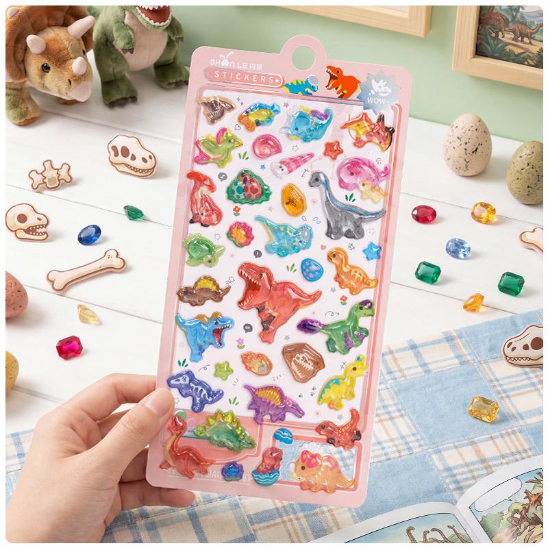 1/4 Pcs Colorful Dinosaur World Cartoon 3D Relief Stickers Scrapbooking Diy Journal Cute Stationery Sticker School Gift
