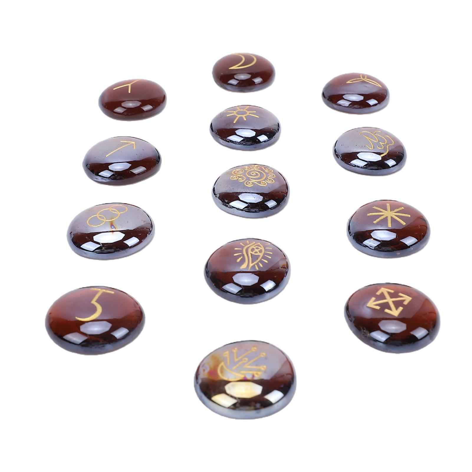 13 Pcs Rune Stone Set Engraved Crystal Rune Stones for Home Decoration Yoga Meditation