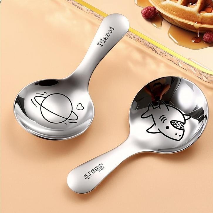 4Pcs/set Stainless Steel Short Handle Round Spoon Children's Spoon Soup Spoon Tea Spoon Milk Powder Spoon Dessert Spoon Feeding Spoon