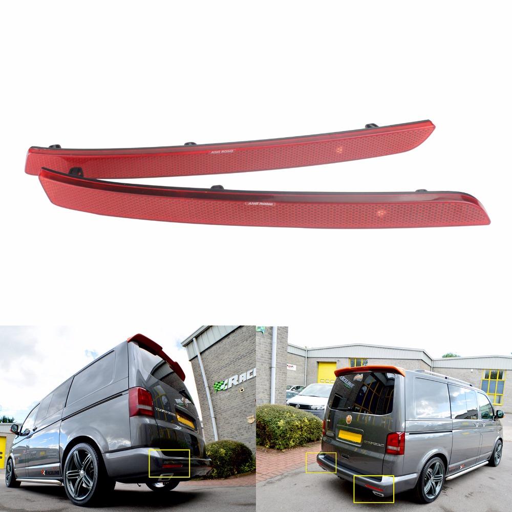 ANGRONG 2x For VW Transporter T5 Multivan Caravelle Rear Bumper Reflector Red Lens 2012-2016 No Light