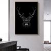 Schwarzes Hirsch Gemälde Druck Leinwand Poster Modern Minimalistisch Wandkunst Tierporträt Dunkle Bilder für Wohnzimmer Heim Wanddeko