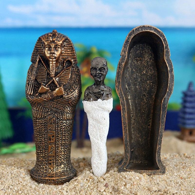 Egyptian King Pharaoh Sarcophagus Coffin with Mummy Figurine Statue Miniature Sandplay Decor Miniature Model Home Decoration