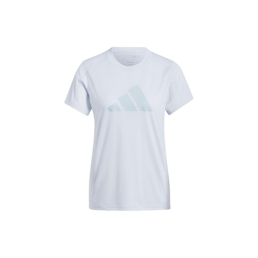 Adidas Essential Large Logo Print Round Neck Sports Short Sleeve T-Shirt Women T-Shirts Light-Gray-Blue IT0548