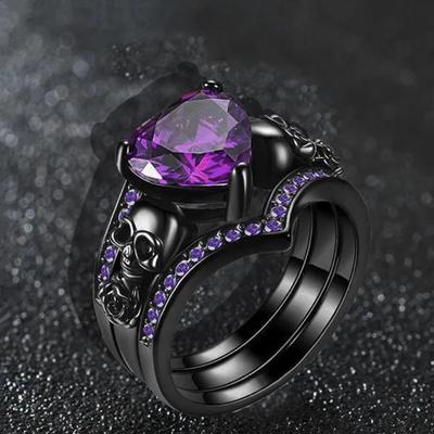 Gothic Style Stacking Ring Inlaid Zirconia Horror Skull Design On The Band Multi Colors To Choose Perfect Halloween Decor