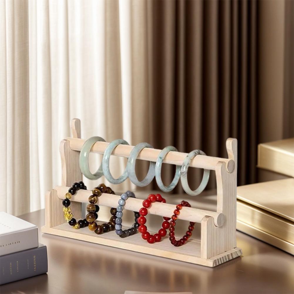 2 Layer Wooden Bracelet Holder Bracelet Display Stand Jewelry Organizer 32x8x17cm Bracelet Display Stand Bangle Scrunchie Holder