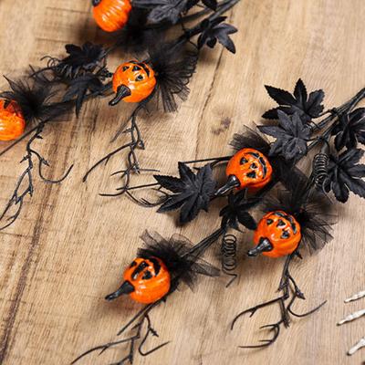 Halloween Pumpkin Bouquets Decoration Artificial Flower Stem with Realistic Leaf for Home Decoration Plant Arrangements