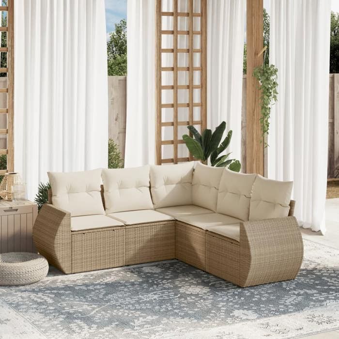 VidaXL Garden Lounge Set with Cushions 5 Pcs, Patio Sofas, Patio Furniture Set, Outdoor Furniture, Beige 3253685