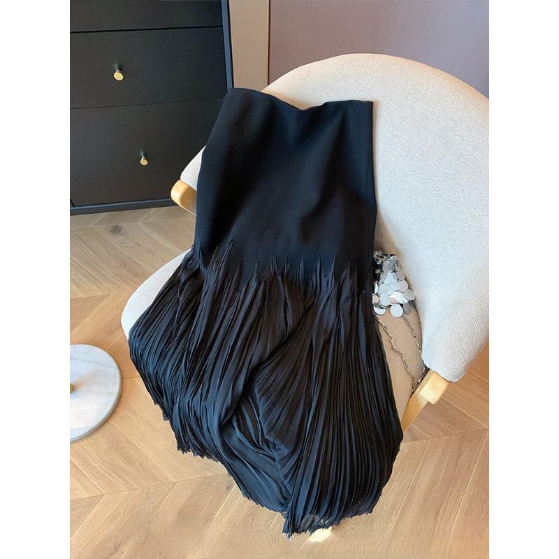 

Французский новый дизайн, лоскутная юбка, летняя женская темпераментная сексуальная плиссированная юбка с запахом на бедре, модная клубная одежда Sweet Mori Girl XL чёрный