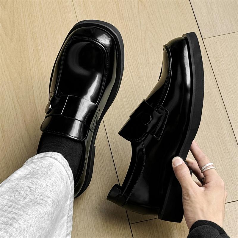 Fashion 2025 Men Loafers Black Patent Leather Thick Sole Wear-resistant Business Brand Formal Shoes Luxury Daily Social Shoes Size 38-46