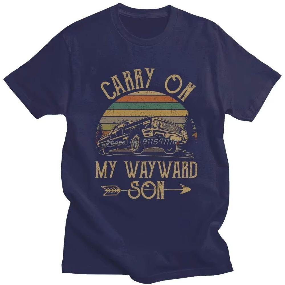Übernatürliche T-Shirts Vintage Herren T-Shirt Carry On My Wayward Son Dunkel meliert Einzigartiges T-Shirt Baumwolle Bedrucktes T-Shirt Kleidung