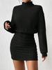 2025 Autumn High-Neck Ribbed Knit Dress: Long-Sleeved, Hip-Wrapping, Sexy Style for Europe and America