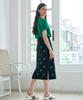 Metapeo Met Ribbon Print Elastic Waist Long Skirt Navy & Green