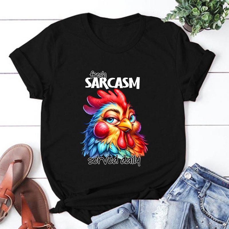 Pálivé kuře Čerstvý sarkasmus podávaný denně Potisk písmen Tričko Pánské Dámské Módní Krátký rukáv Streetová Neformální Osobnost Letní T