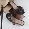 Heli Shark women's summer new thick-heeled slippers fashionable square buckle outer wear women's shoes flat daily low-heeled cool slippers