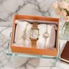 Small and Fashionable Light Luxury Square Steel Band Quartz Wristwatch Bracelet Set of 3 for Women, Suitable for Holiday and Ann
