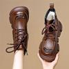 Women'S Winter New Brown Leather Plush Warm Ankle Snow Boots Platform Comfortable Anti Slip Lace Up Cold Proof Cotton Shoes