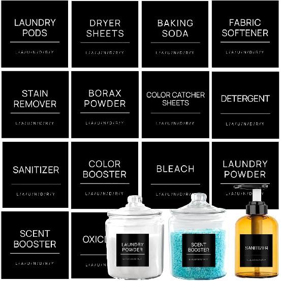 Laundry Labels for Jars,14 PCS Minimalist Laundry Room Sticker Labels,Removable Waterproof Labels for Laundry Containers,Home Storage