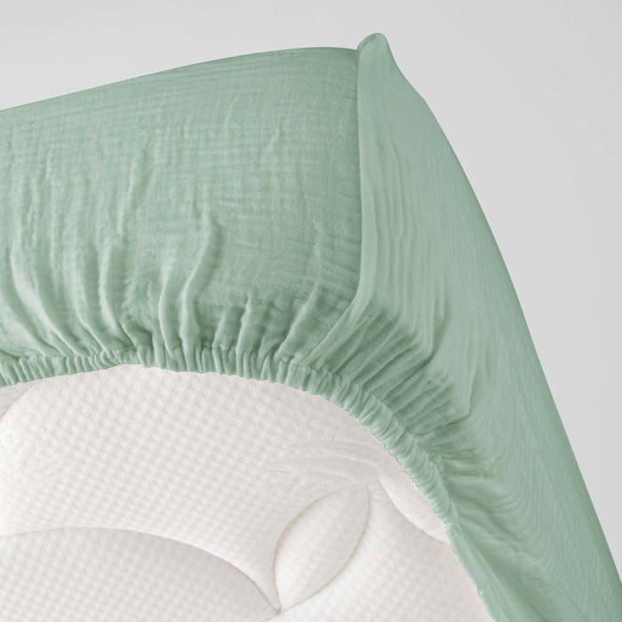Drap housse gaze de coton 140 x 190 cm tendance uni sauge