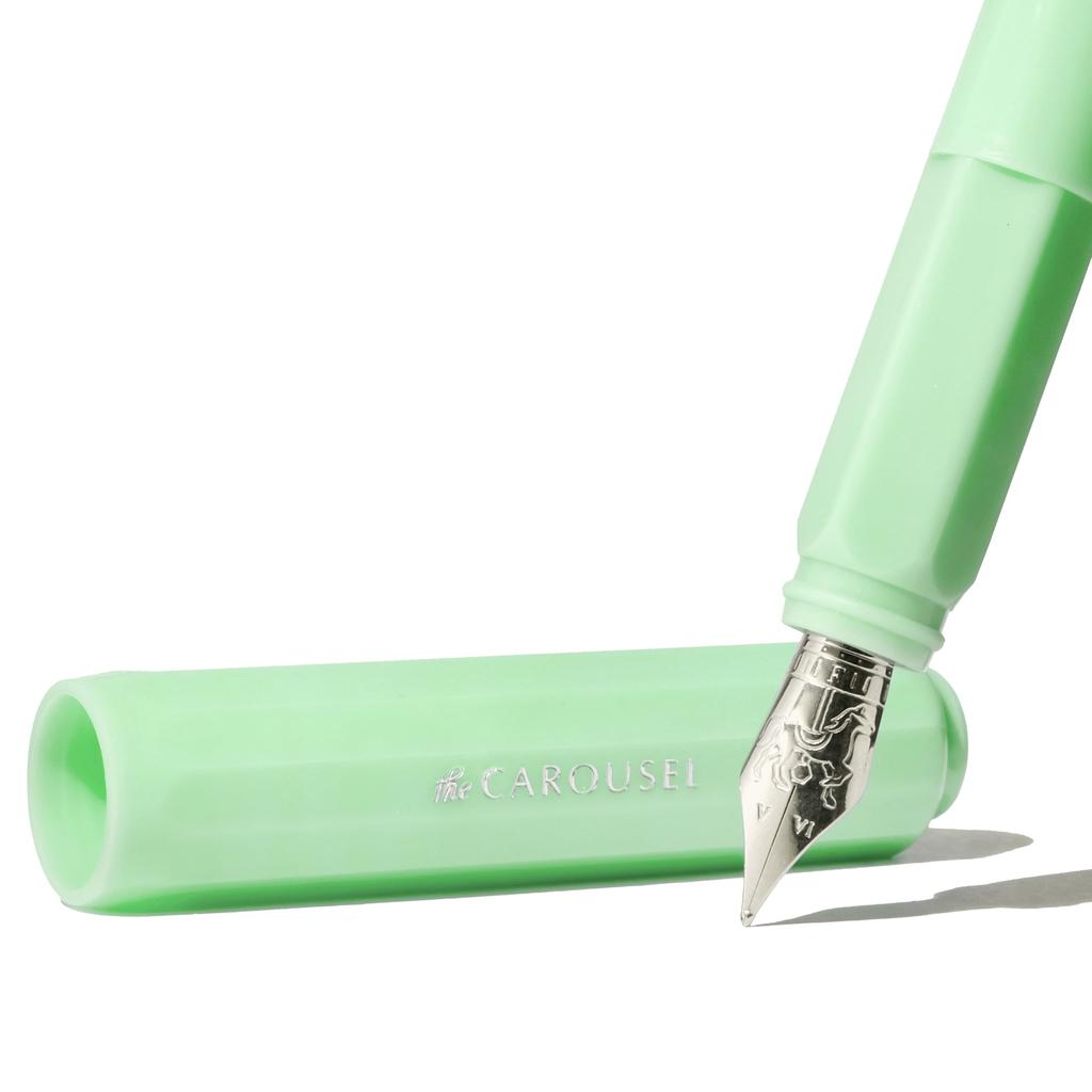 Ferris Wheel Carousel Fountain Acrylic Blend Air Seal Click Lock Lost In the Mint Medium Press, Pen, Body, Cap, Leaf, Green, Nib.