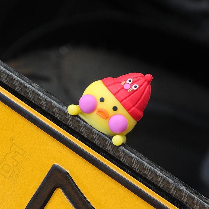 2D Flat, Cute Cartoon Rubber Duck Couple Figurine - Vibrant Yellow with Blue Beak & Red Feet, No Battery Needed, Perfect for Phone