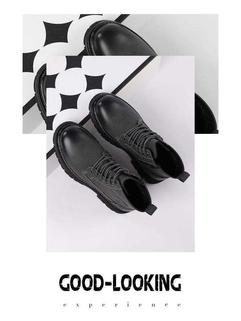 Męskie skórzane buty Martin typu high-top na jesień/zimę 2025: Codzienne, Modne, Przecierane Kolorem, Zwiększające Wysokość Buty Motocyklowe i Robocze