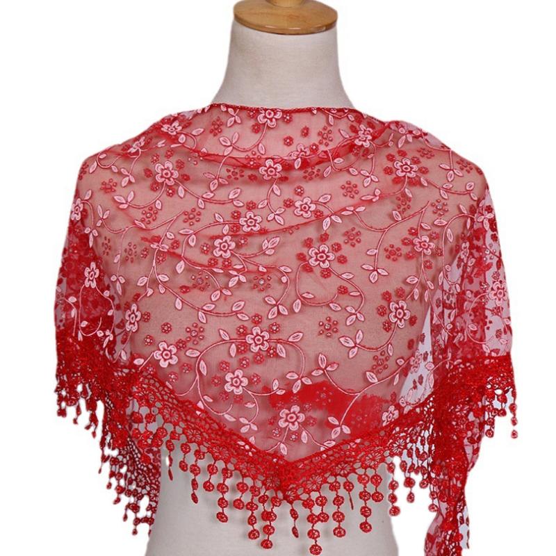 Simple Floral Printed Lace Triangle Scarf Embroidered Ethnic Style Lace Head Scarf Thin Scarf Accessories Veil Headband Women