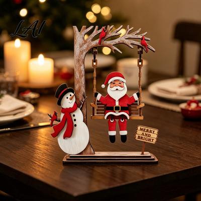 Holiday Atmosphere Craft 3D Wooden Santa Swing Tabletop Decor Snowman Christmas Ornament Decorations Farmhouse Indoor Xmas Shelf Mantel Display,