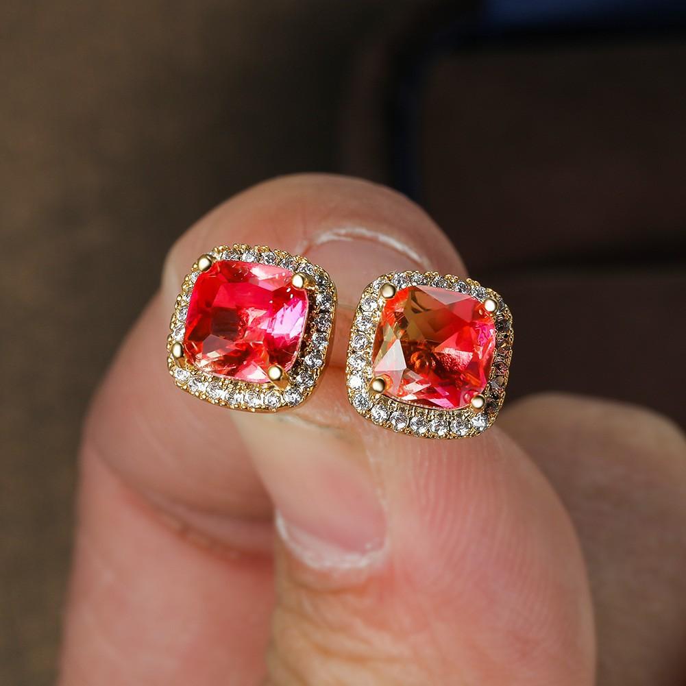 Popular Mini Square Group Set with Diamond Gradient Tourmaline Earrings and Ear Buckles