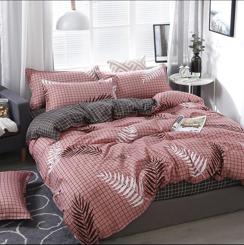 Čtyřdílná sada povlečení z prané bavlny, povlak na přikrývku, povlak na prostěradlo, jednoduchá sada v severském stylu