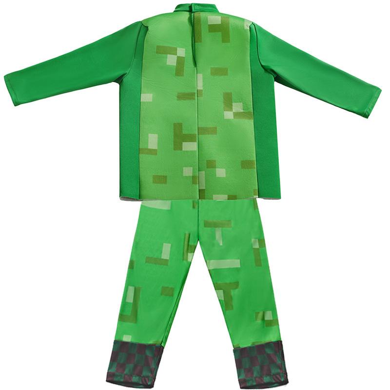 Kids Cosplay Diamond Armor Game Character Steve Cosplay Costumes 3 Pieces Set Blue Outfits Dress Up Set for Halloween