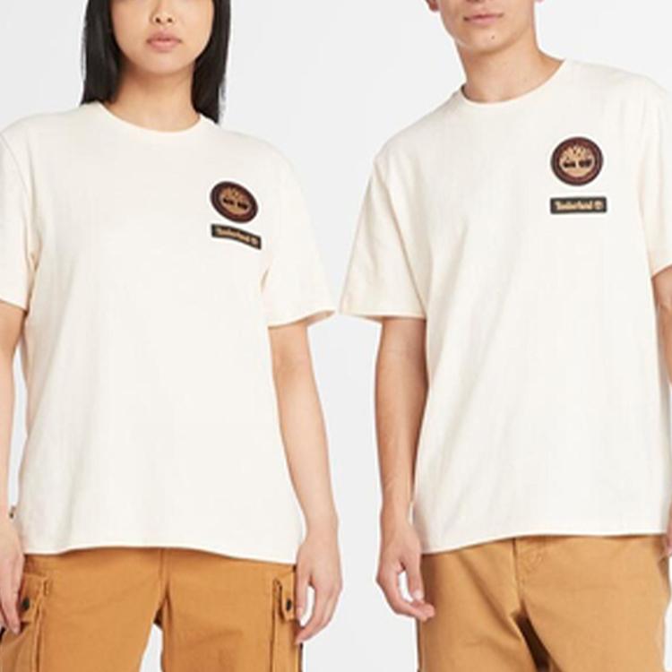 Timberland Solid Color Badge Crew Neck Comfortable Breathable Short Sleeve T-Shirt Unisex Tops Smoke-White A5TDB-V04