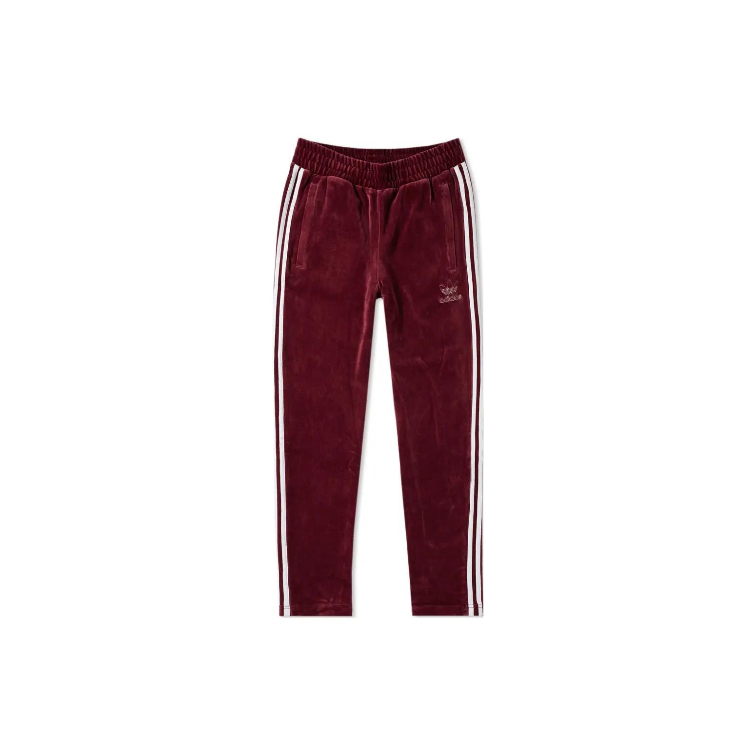 Adidas Originals Three Stripes Logo Elastic Drawstring Velvet Straight Leg Casual Pants Men bottoms Red DH5784 XS