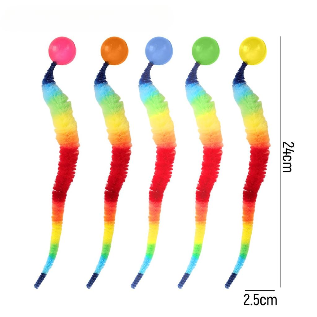 1/20x Twisted Worm with Fluorescent Bouncing Ball Colorful Elastic Strips Cats Pets Interactive Caterpillar Toy Pet Supplies