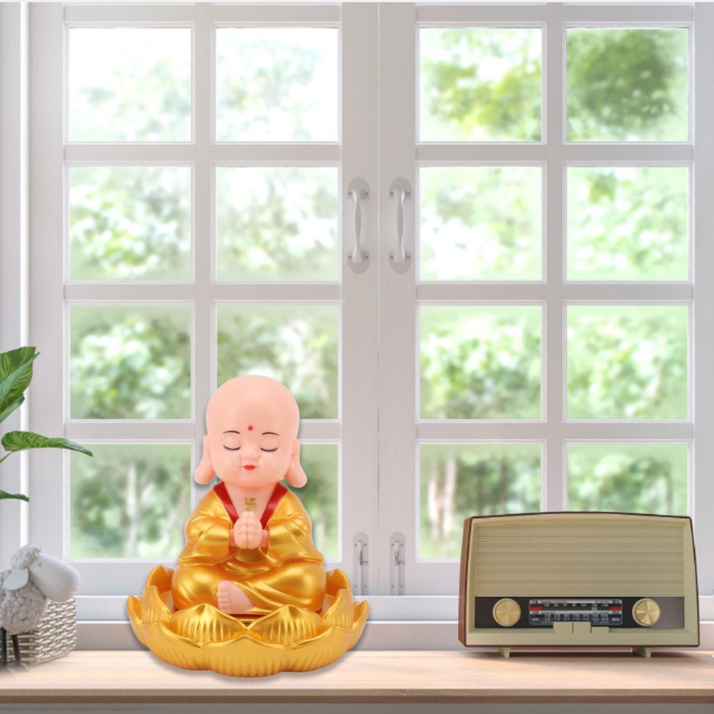 Small Monk Ornaments Cute Monk Car Interior Display Decoration Light Energy Sensing Decorations for Car Dashboard Home
