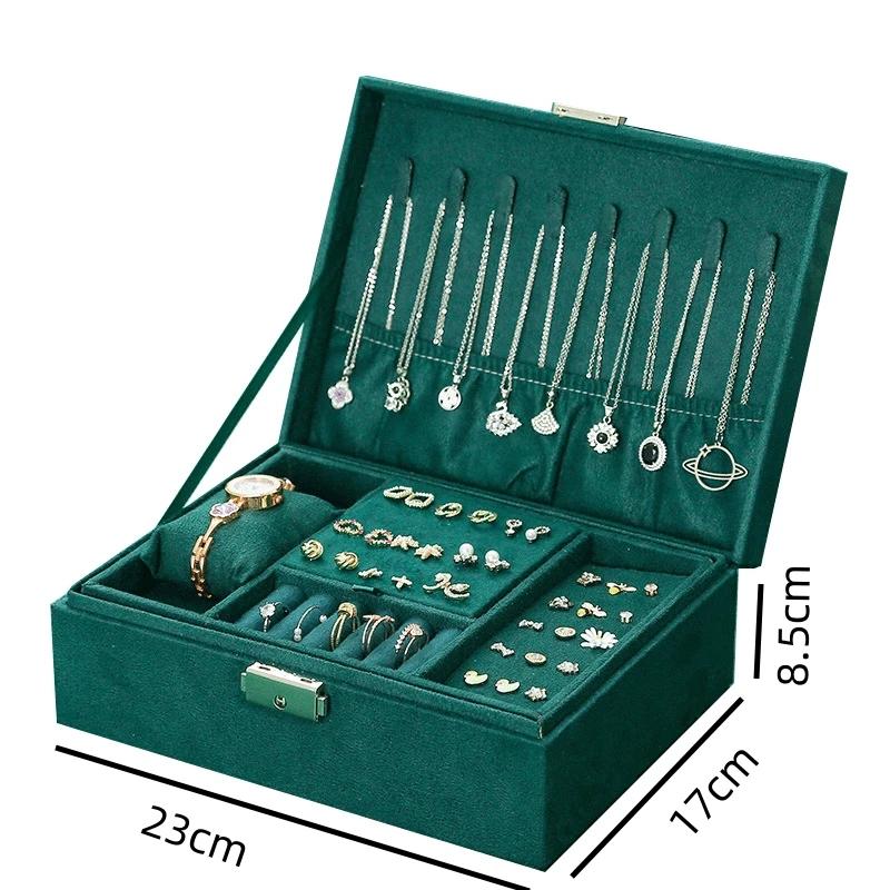 Green Velvet  Jewelry Storage Box for Women 2026 New High-end Exquisite Large Capacity Travel Jewelry Bag Jewelry Box Organizer