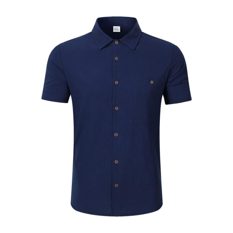 Men Short Sleeve Linen Blend Shirt With Chest Pocket Casual Summer Top