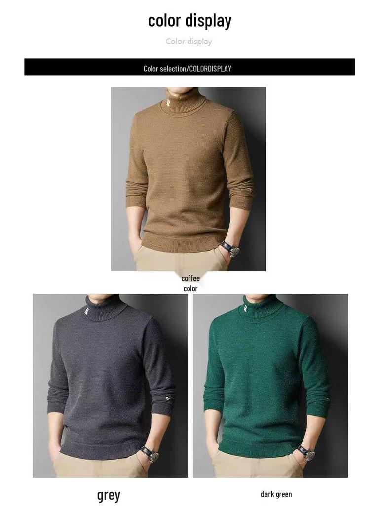 Men's Wool Blend High Neck Sweater - 2025 Autumn/Winter Casual Printed Knitwear