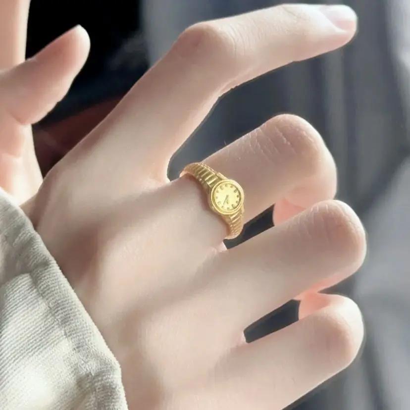 Bagues créatives en forme de montre pour femmes, bagues à ouverture réglable, bagues vintage punk pour hommes, mini montre, bagues de couple