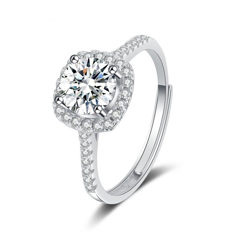 One Carat Six-Prong Moissanite Ring for Women - Internet Celebrity Style Live Broadcast Simulation