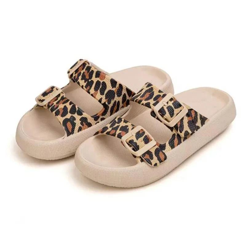 

Fashion Summer Platform Sandals For Women Fashion Soft Cloud Beach Slippers With Double Buckle 2025 New Comfort EVA Flat Slides 44-45 цветной печати леопарда