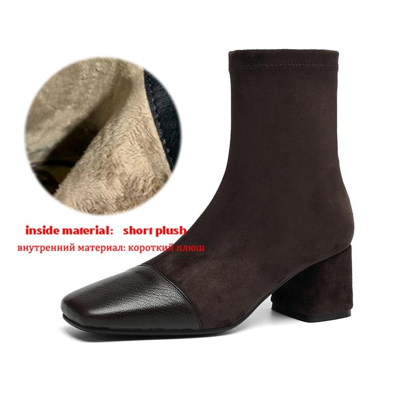 Krazing Pot Microfiber Winter Round Toe Western Boots Thick High Heels Zipper Women Flock Patch Work Ankle Boots