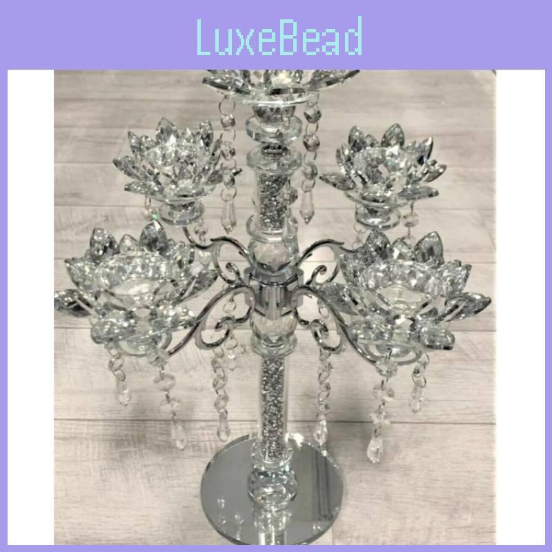 Artificial Crystal Sparkling Candle Holder Lotus Design For Daily Home Decor