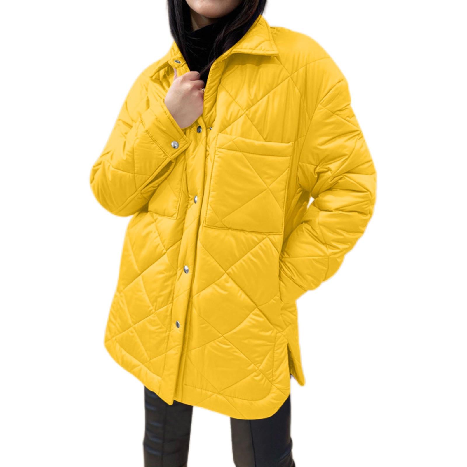 

Женская свободная повседневная однотонная куртка средней длины с ромбовидным узором из хлопка, куртка Bread S жёлтый