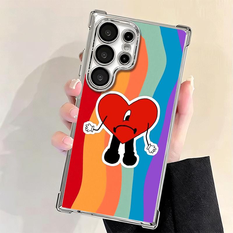 Bad Bunny Heart Plating Phone Case For Samsung Galaxy S24 S25 FE S26 Edge S23 Ultra S22 S21 Plus S20 Anti-Fall Airabag Cover