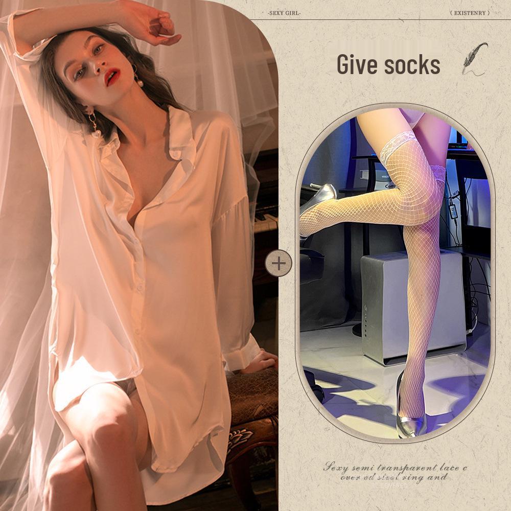 Übergröße Spitze Mesh Boyfriend Hemd - Sexy Dessous Loungewear für Frauen