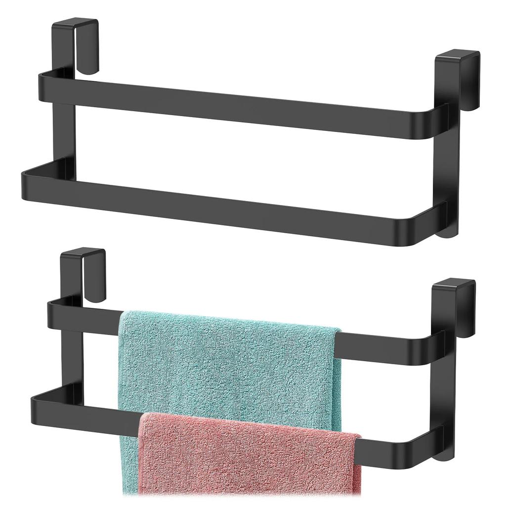 2Pcs Double Layer Towel Rod Stainless Steel Over Cabinet Towel Rack Storage Organizer Bathroom Door Hanging Kitchen Rag Shelf