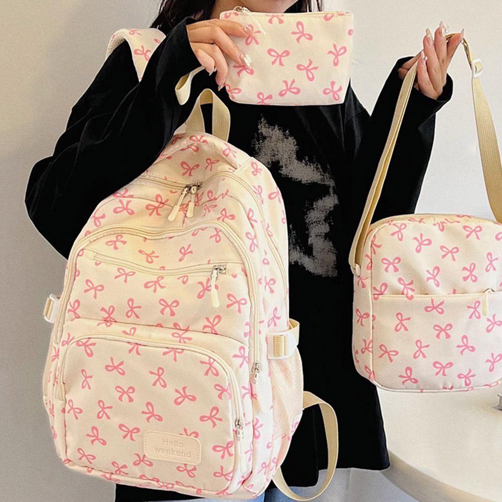 3 Set Large Capacity Backpack Nylon School Bag Adjustable Strap College Bag Travel Backpack Student Backpack
