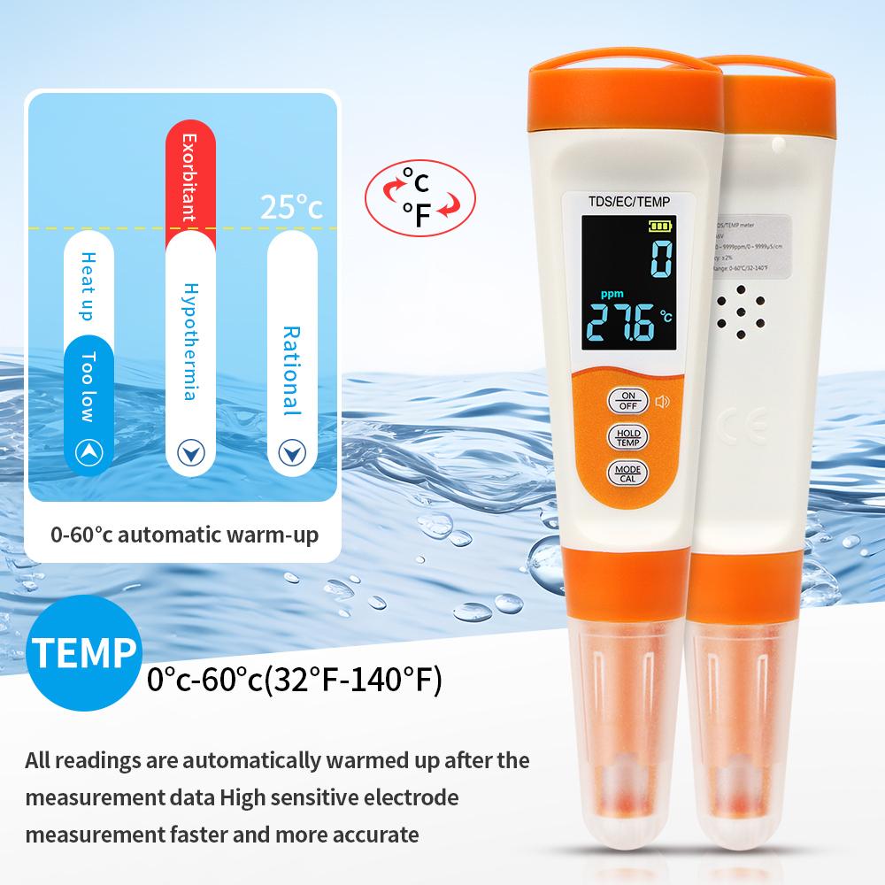 3 in 1 Water Quality Tester EC TDS TEMP Testing Pen Type-C Charging Voice Broadcast Multi-Parameter Water Testing Instrument